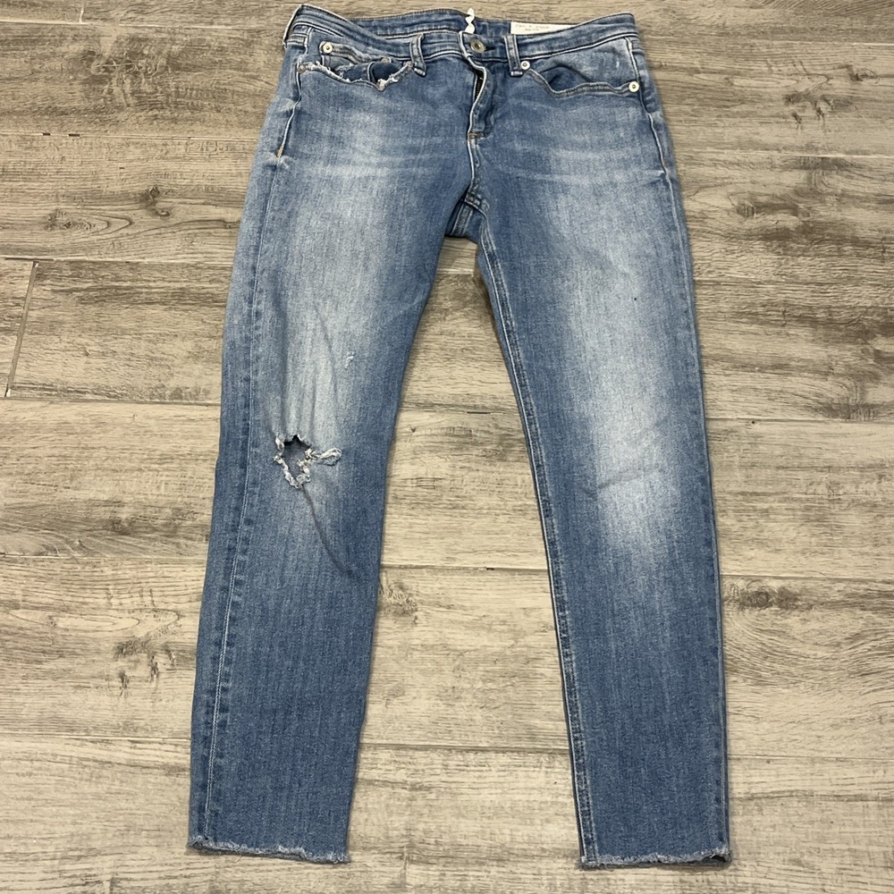 Rag & Bone Women Sz 26 Cate Mid Rise Ankle Skinny Jeans Raw‎ Hem Distressed